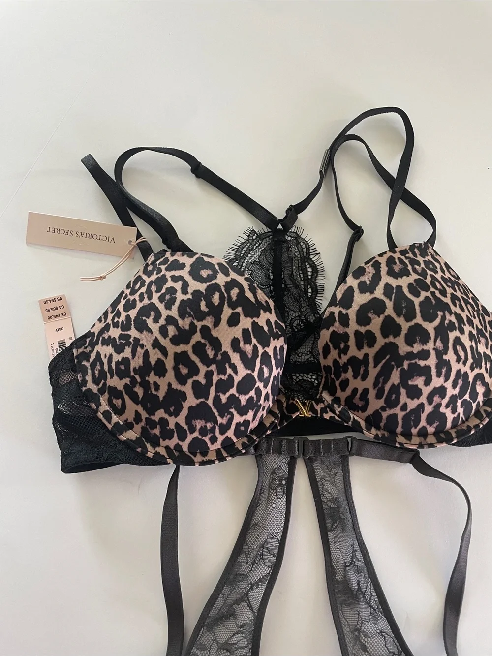 Victoria's Secret Leopard Print Very Sexy Push-Up Bra Set - Black & Pink 34 B